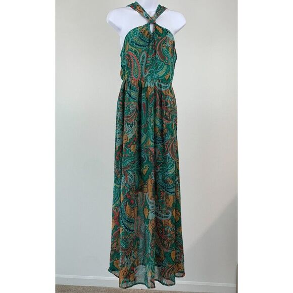 Maurices Dress sz XS Paisly Halter Maxi Green Summer Long New NWT - Picture 1 of 9